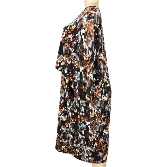 Roaman's 24W Brown-Gray Floral Layered V-Neckline 3/4 Sleeve Below Knee Dress - Picture 5 of 6